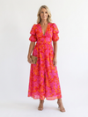 Verenaluxe™ | Floral V Neck Puff Sleeve Midi Dress