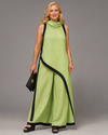 Valthera | Contrast Trim Sleeveless Layered Top And Wide Leg Pants Set