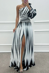 Verenaluxe™ | Elegant Striped Maxi Dress with One Shoulder