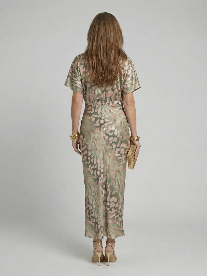 Verenaluxe™ | Abstract Print V Neck Twist Waist Midi Dress