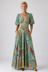 Verenaluxe™ | Airy maxi dress with puff sleeves and V-neck