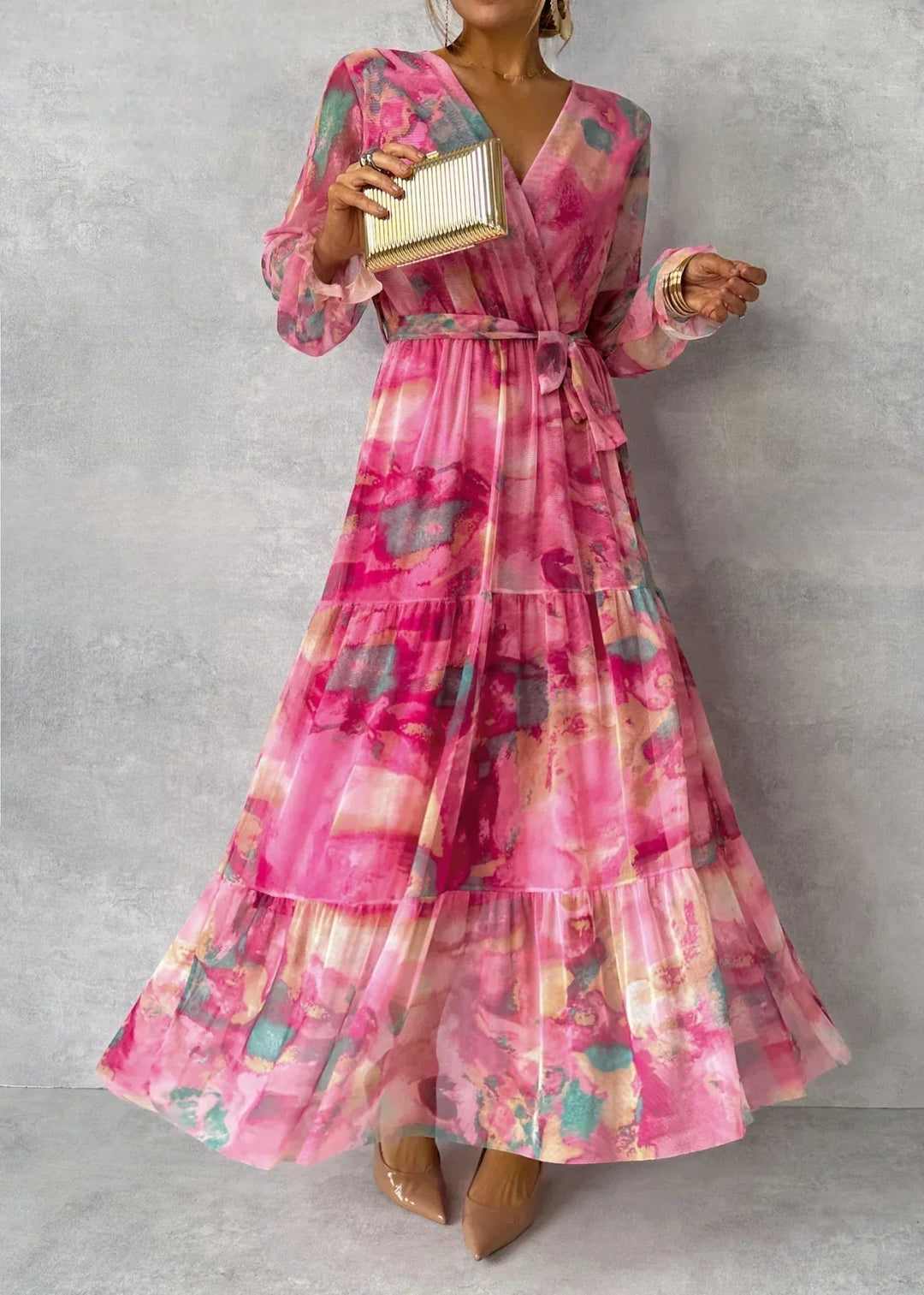 Verenaluxe™ | Wrap Dress with Floral Print