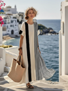 Elara | Round Neck Short Sleeve Striped Maxi Dress