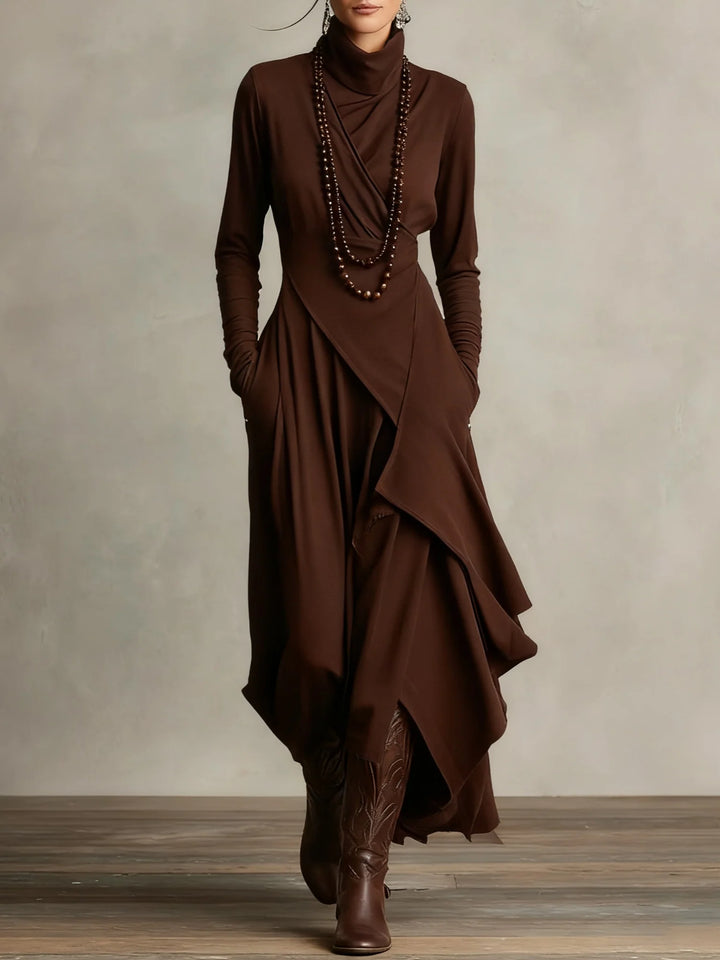 High-Neck Flow Pleated Maxi Dress