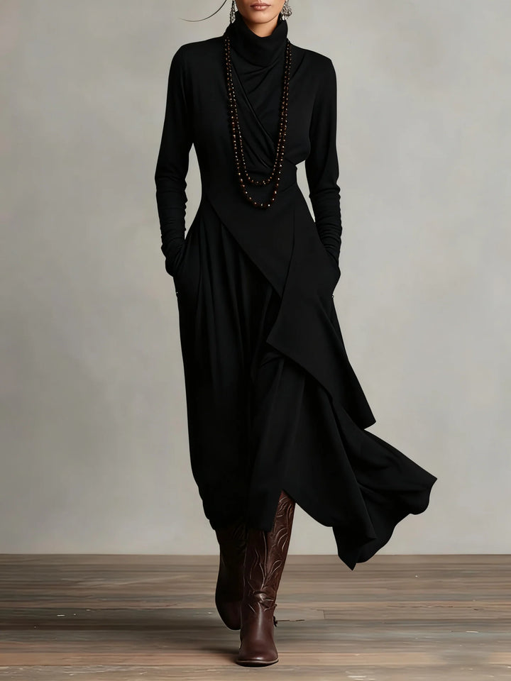High-Neck Flow Pleated Maxi Dress