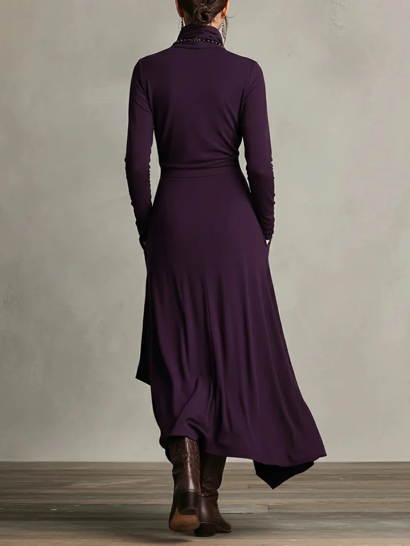 High-Neck Flow Pleated Maxi Dress
