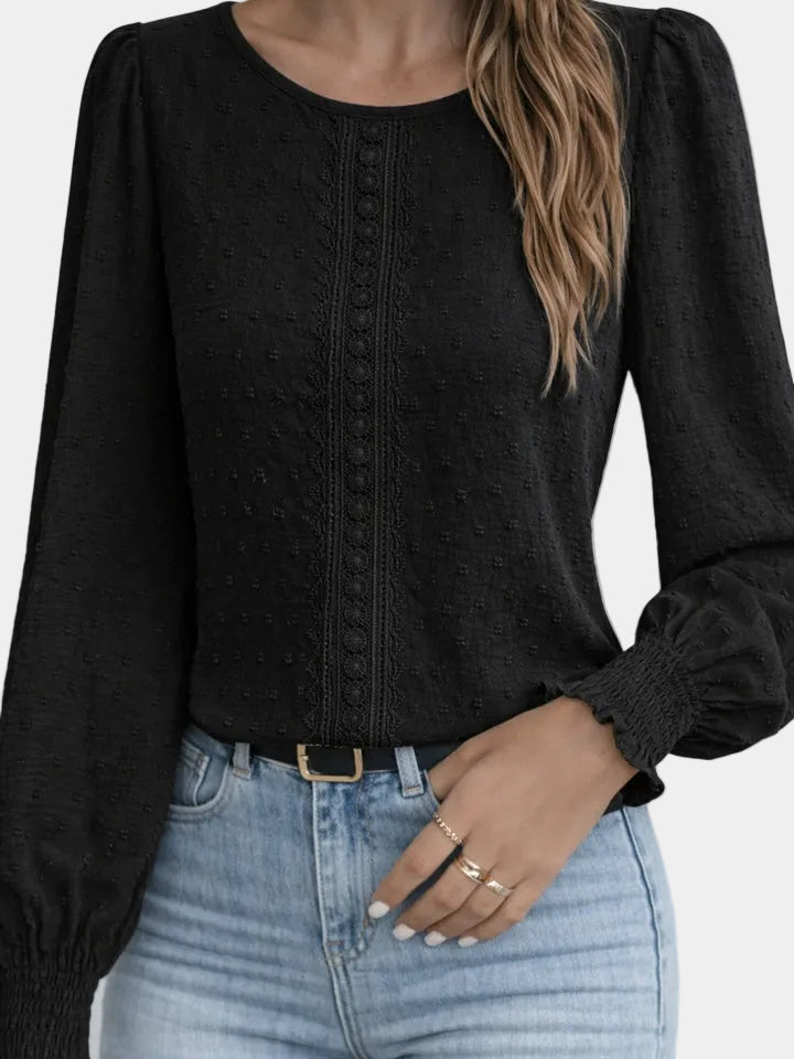 Textured Balloon-Sleeve Blouse