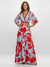 Verenaluxe™ | V Neck Short Sleeve Floral Maxi Dress