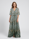 Verenaluxe™ | Floral V Neck Short Sleeve Maxi Dress