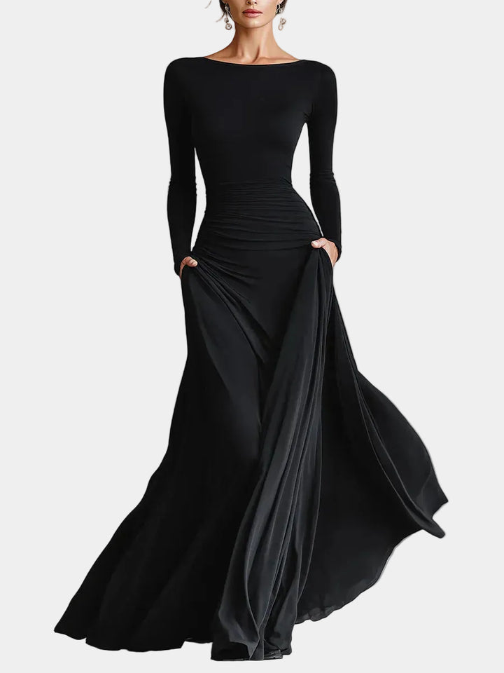 Middernachtkleurige geplooide maxi-jurk