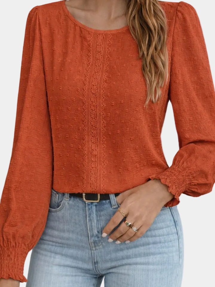 Textured Balloon-Sleeve Blouse